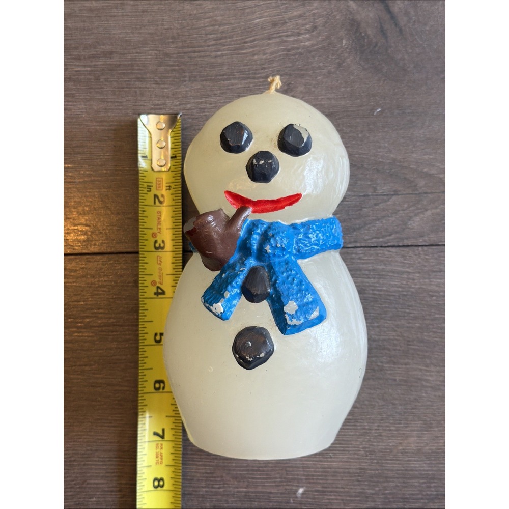 Vintage Candle Snowman Frosty Scarf Pipe Christmas Decor Winter MCM